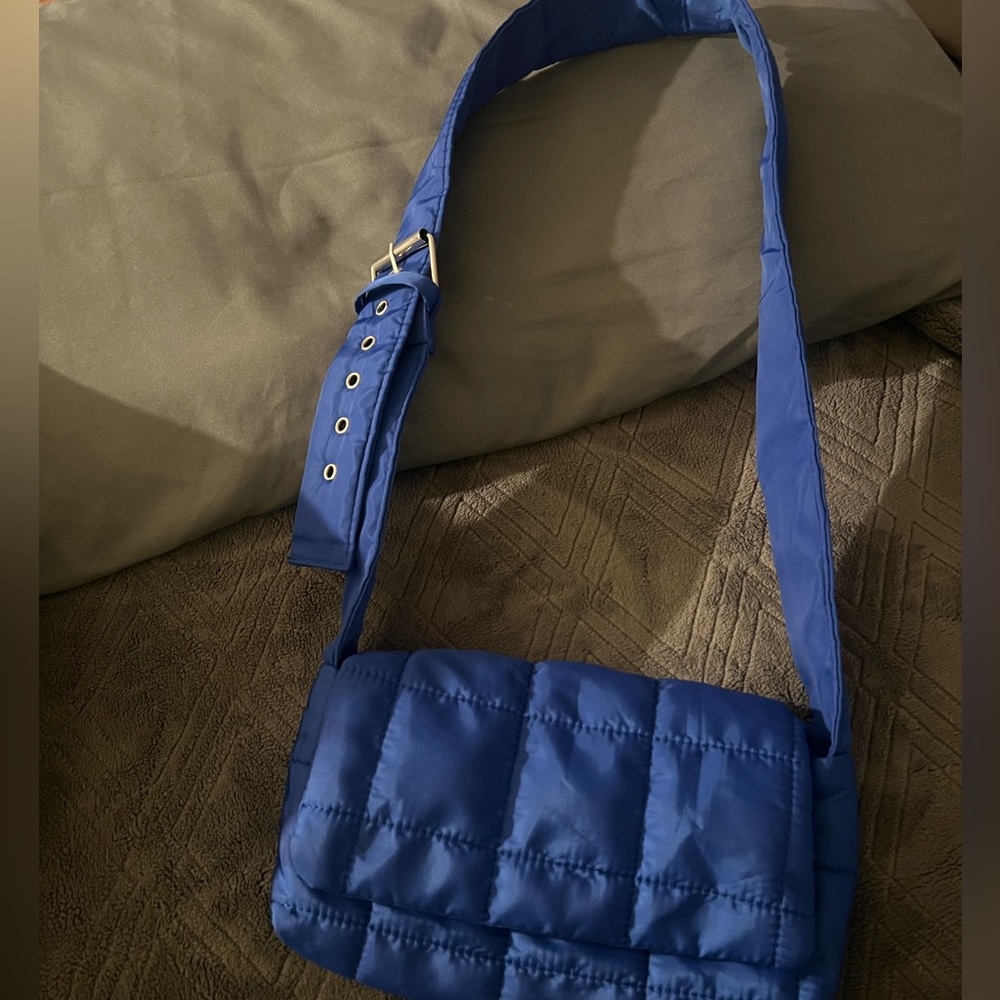 Blue purse with strap/ buckle